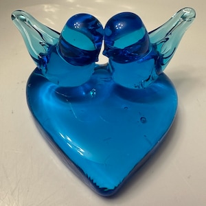 Blue Glass Birds, Signed Hand Blown Glass 1994