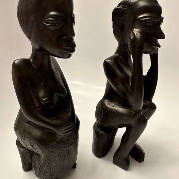 Vintage African Hand Carved Man and Woman Figures Set