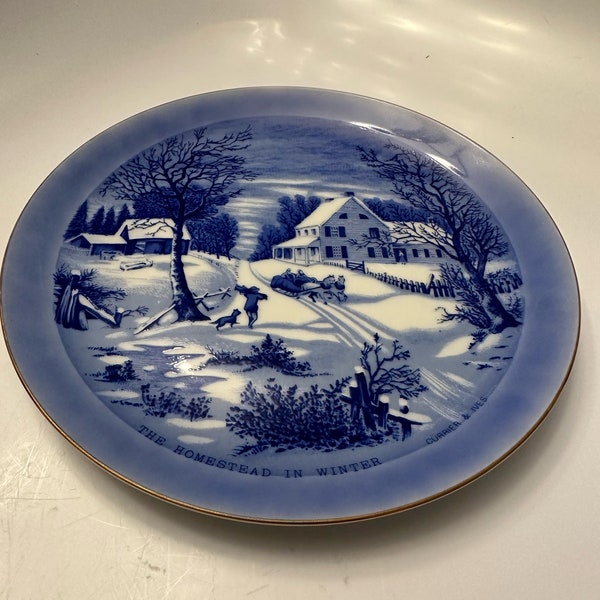 Vintage Currier and Ives Winter Scene Plate - Homestead