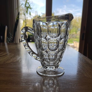 Vintage Jeannette Thumbprint Glass Pitcher with Gold Trim