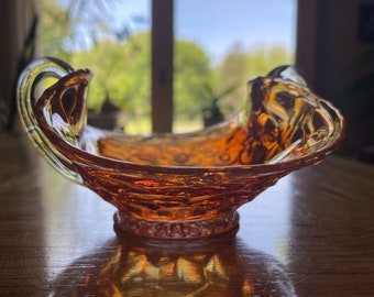 Vintage Marigold Peach Iridescent Carnival Glass Candy Bowl