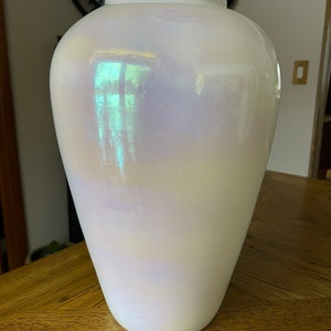 Vintage American Hand Blown Glass Vase -  Opalescent Pearl White Irridescent Large Vase