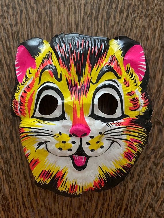 Vintage Kitty Cat Tiger Halloween Mask Childs Costume Etsy