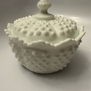 Vintage Fenton Hobnail Milkglass Candy Dish with Lid