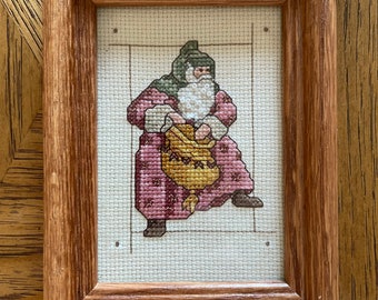 Handmade Cross-stitch Christmas Santa with Wooden Frame and Glass