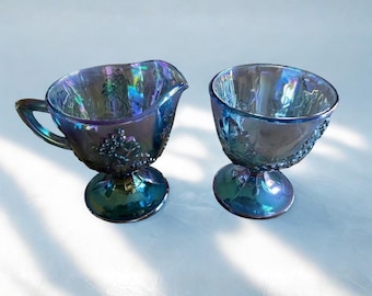 Vintage Carnival Glass, Indiana Glass, Iridescent, Opalescent, Sugar and Creamer Set