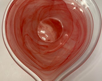 Handblown Glass Heart Bowl Shallow Dish