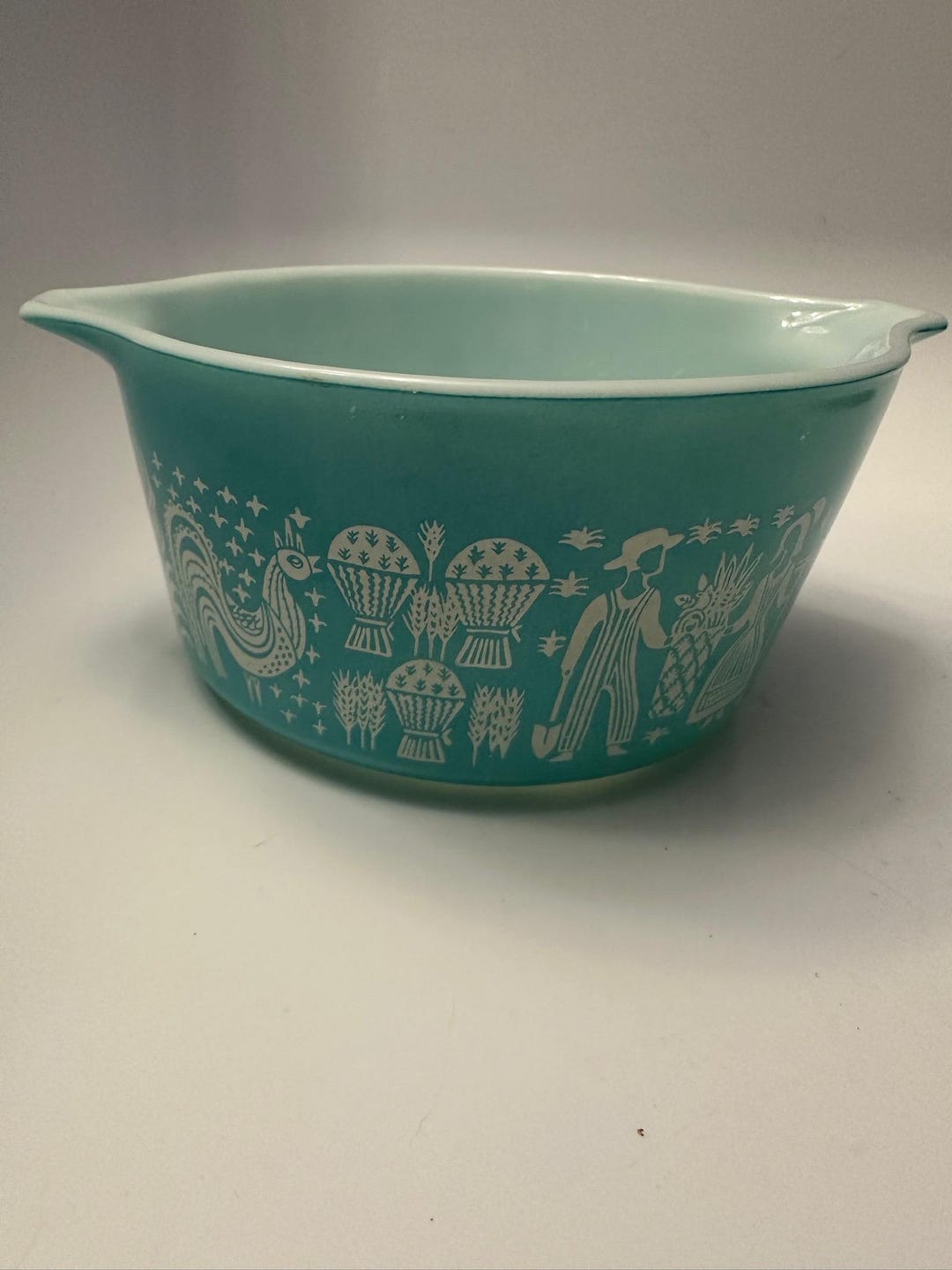 Vintage Pyrex Turquoise and White 1 Quart Milk Glass Dish - Butterprint ...