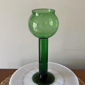 Vintage Green Handblown Glass Bud Vase - Candle Holder