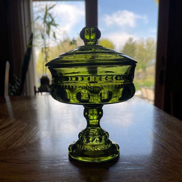 Green Depression Glass Candy Dish Etsy