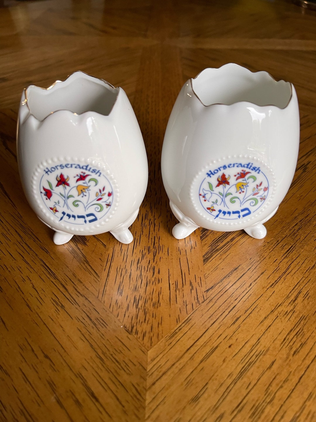 Vintage White Porcelain Jewish Hebrew Passover Seder Horseradish Egg