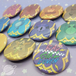 Owl House Inspired Magic Witch&#39;s Coven Pins 1.5&quot; Buttons + Sparkle and Holographic Designs
