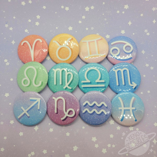 Starry Zodiac Astrology Astrological Signs 1.5" Pin Buttons