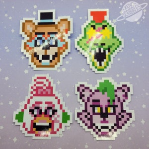FNAF Five Nights at Freddy's Security Breach Glamrock Animatronics Fanart 8 bits Pixel Art vinyle brillant autocollants + paillettes et holographique