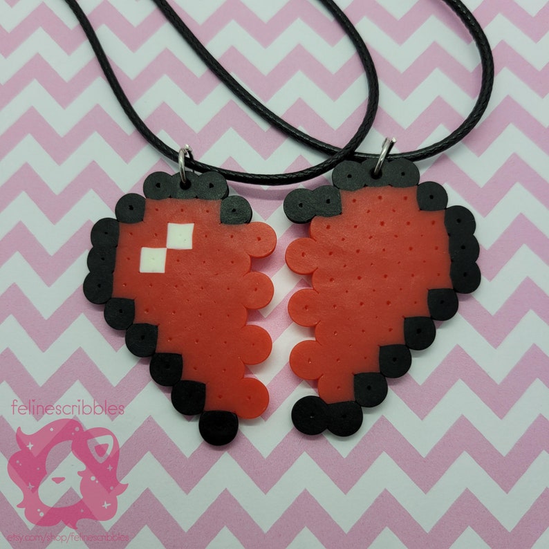 8bit Pixel Perler Bead Matching Couples Heart Halves Lovecore | Etsy