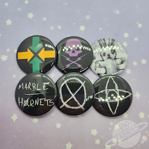 Slenderverse ARG Unfiction Inspired 1.5" Pin Buttons | EverymanHYBRID Marble Hornets TribeTwelve HABIT + Sparkle and Holographic Designs