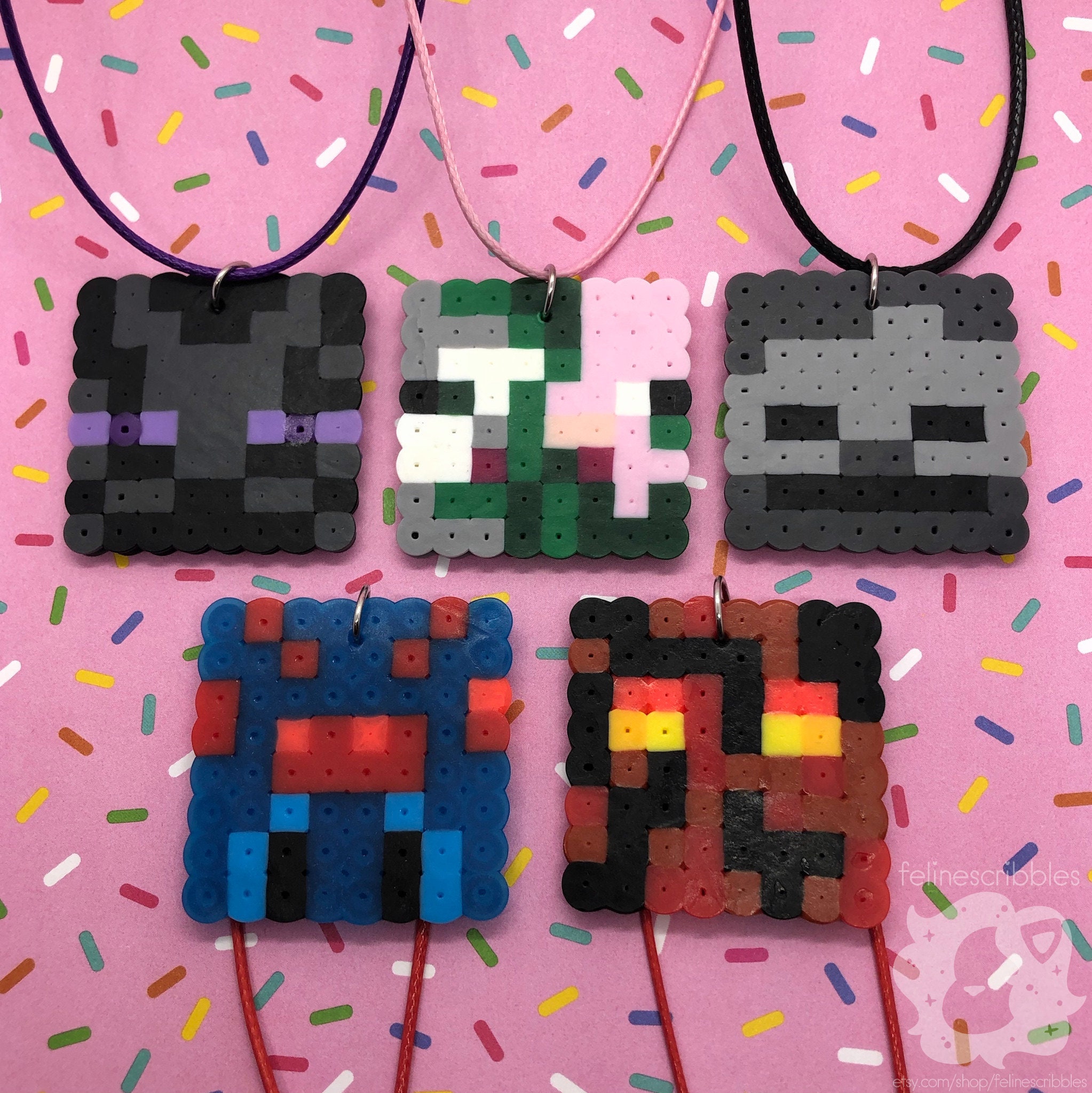 Perler Minecraft Mobs Monsters Necklaces Etsy