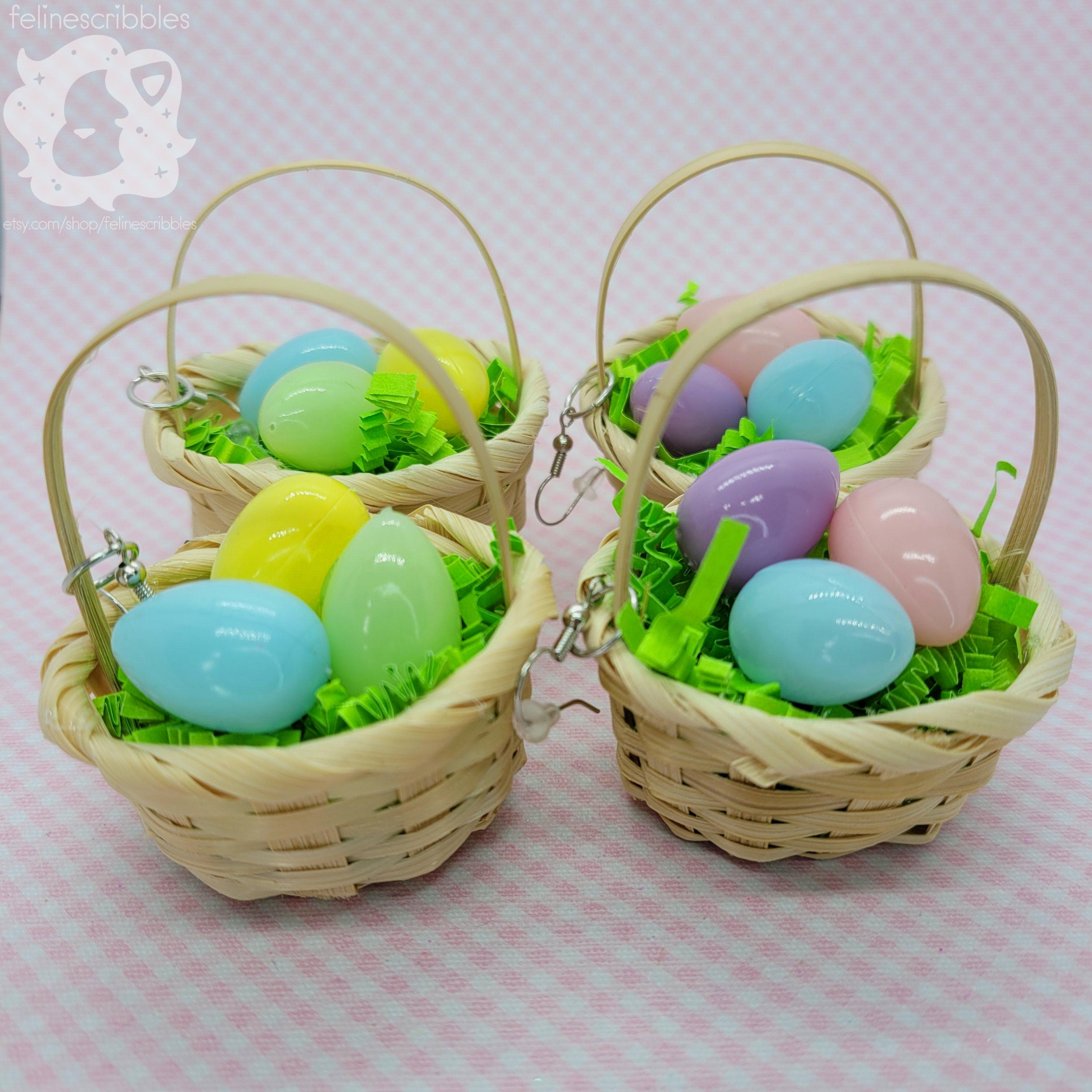 Easter Egg Miniature Mini Basket Spring Statement Earrings Etsy