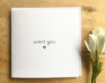 want you card, high card, valentines card, cute love card