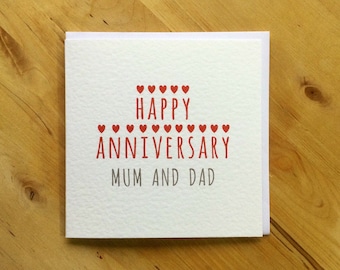Personalised happy anniversary Mum and Dad heart card