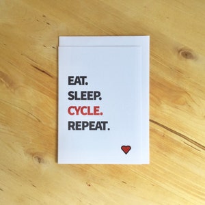 Carte cycliste, carte pour cyclistes, Eat. Dormez. Vélo. Répétez l'opération.