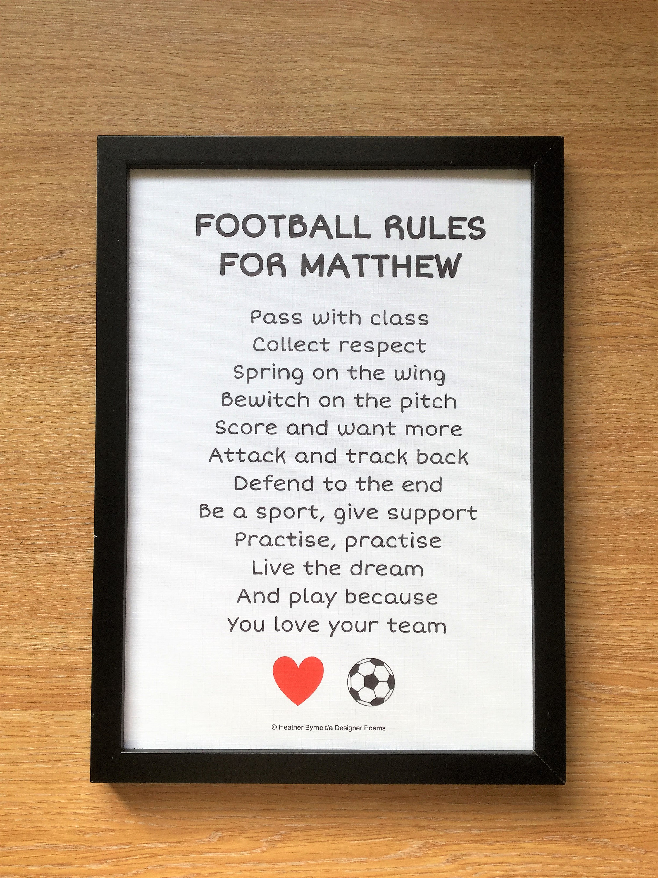 Personalised Football Player Poem Print Gift Etsy UK