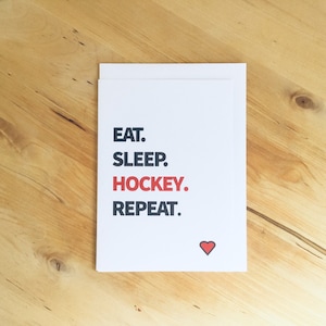 Carte de hockey, carte pour entraîneur de hockey, Eat. Dormez. Hockey. Répétez l'opération.