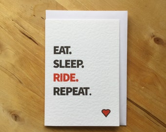 Riding card, card for cyclists, horse riding, motorcycling, Eat. Sleep. Ride. Repeat.