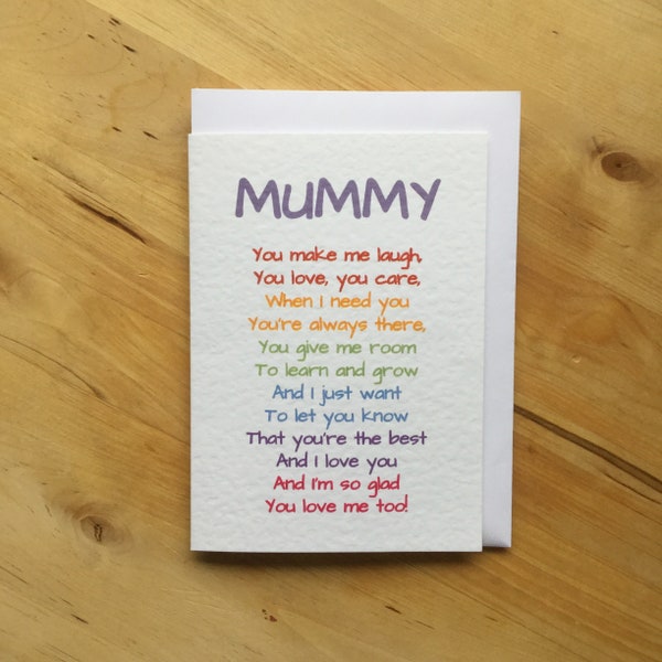 I love you Mummy Mommy card, Mummy poem card