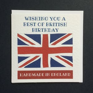 Carte d'anniversaire Best of British, faite main en Angleterre, carte Best of British, carte Union Jack, carte drapeau de l'Union, carte d'anniversaire patriotique