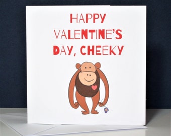 Monkey valentine card, cheeky card, monkey valentine's card, funny monkey card, funny animal valentine's card, funny valentine, monkey card