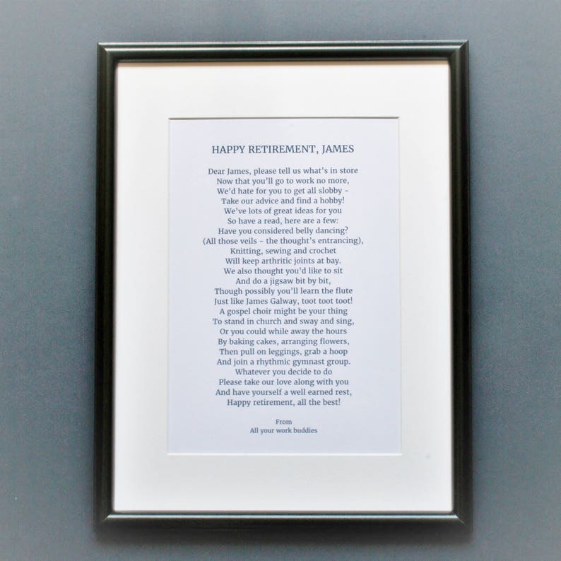 Personal retirement poem, commission a retirement poem, unique retirement gift, poem to order, celebration poem, image 1