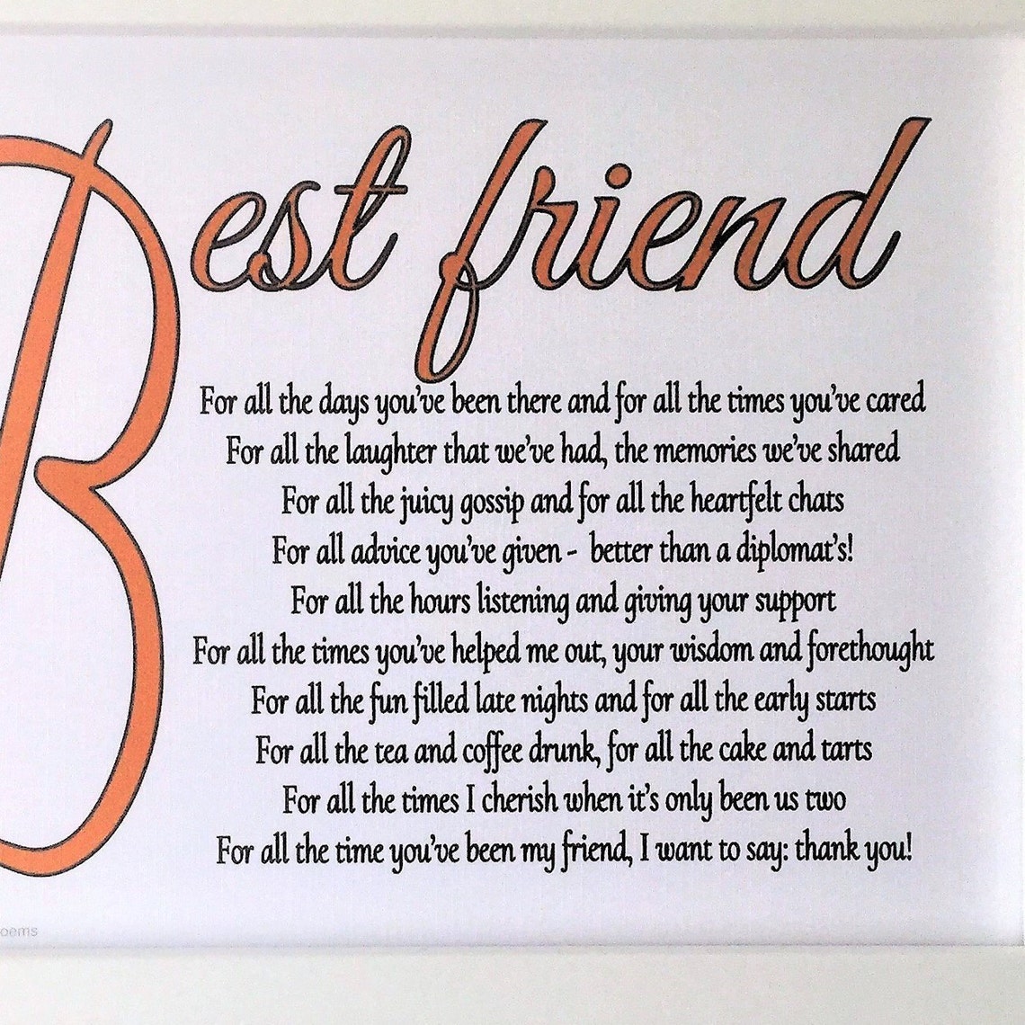Personalised Best Friend Birthday Poem Gift Etsy