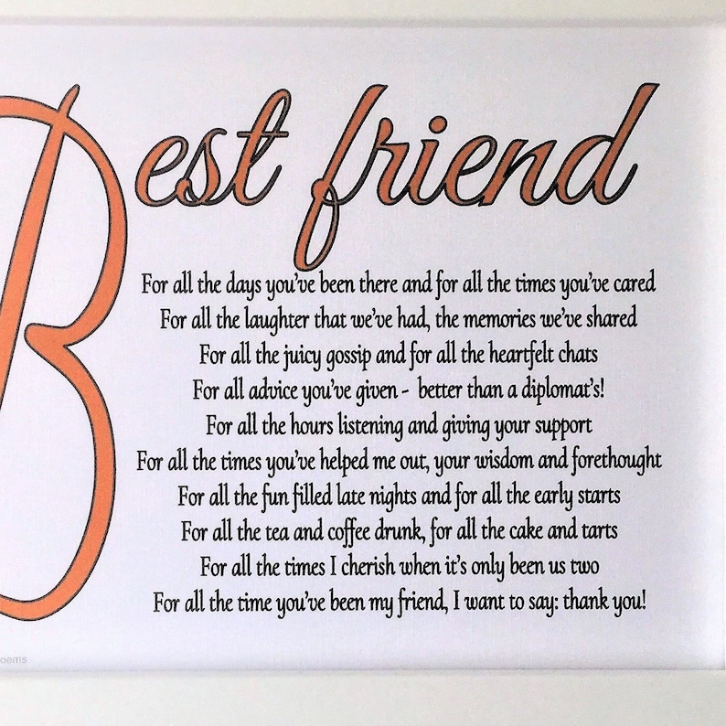 Best Friend Birthday Gift Poems On Friendship Original Poem Etsy | My ...