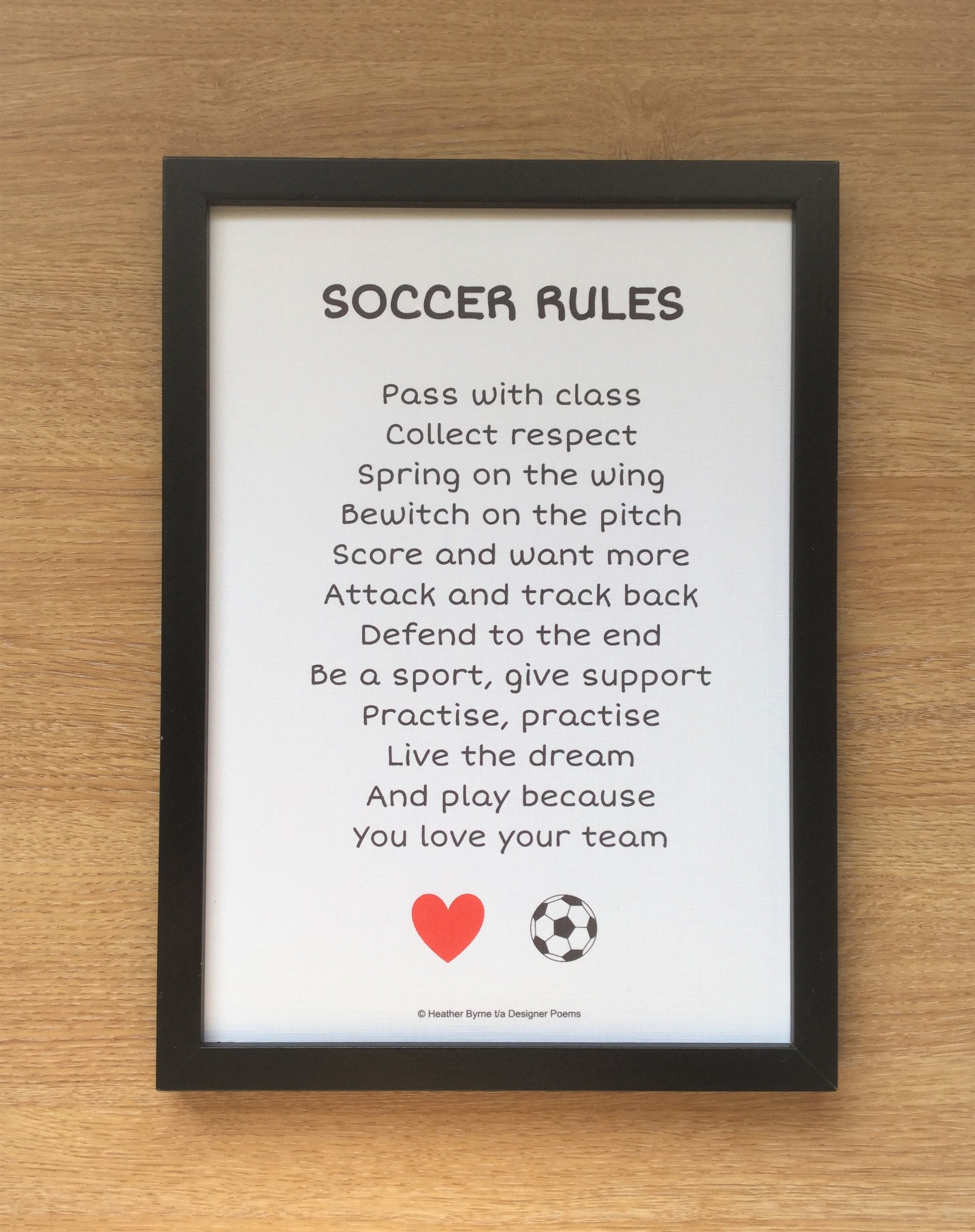 Personalised Soccer Rules for Player Poem Print Gift Etsy
