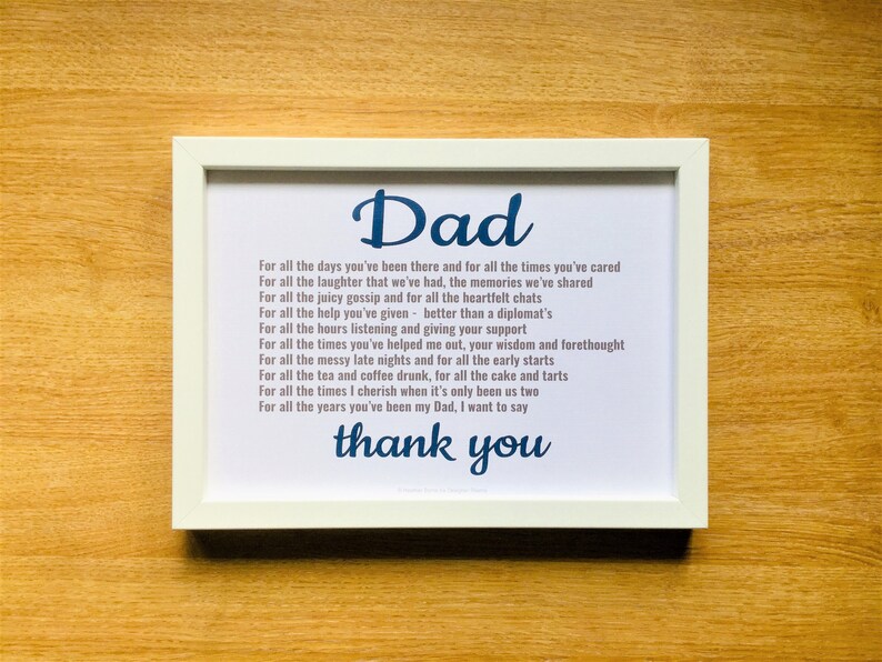 Dad Thank You Father's Day Poem Print Gift Etsy