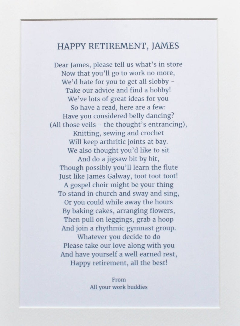 Personal retirement poem, commission a retirement poem, unique retirement gift, poem to order, celebration poem, image 2