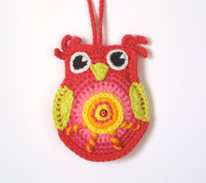 Crochet Owl Pattern Instant Download Colorful Owl Ornament Etsy