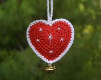 Patrón de crochet para adorno navideño de corazón (PDF, descarga instantánea), rojo, San Valentín