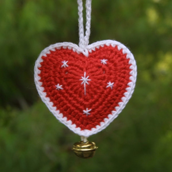 Christmas Heart Ornament Crochet Pattern, PDF, Instant Download, Red, Valentines Day