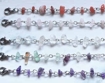 Crystal Chip Anklet Silver Ankle Jewellery Celestial Crystal Carnelian Rose Clear Quartz Fluoriet Amethyst Chain Cadeau voor haar vriendin UK
