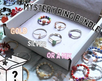Mystery Ring Bundle Box Adjustable Lucky Dip Jewellery Sterling Silver Plated 18K Gold Sale Fidget Crystal Gift For Her Him UK Girlfriend