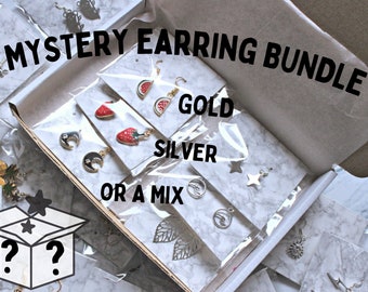 Mystery Earring Bundle Box Lucky Dip Jewellery Sterling Silver 18K Gold Dangly Drop Earrings Sale Gift For Her Him UK Boyfriend Girlfriend