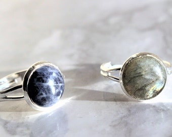 Sodalite / Labradorite Adjustable Crystal Ring Jewellery Crystal Sterling Silver Gift For Her Free UK Shipping Unique Blue Gold  Gemstone