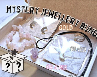 Mystery Jewellery Bundle Box Adjustable Lucky Dip Jewelry Sterling Silver Plated 18K Gold Sale Fidget Crystal Gift For Her Him UK Girlfriend