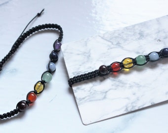 Chakra Macrame Bracelet Crystal Beaded Jewellery Celestial Amethyst Agate Gift for Her Him Boyfriend Girlfriend Rainbow Pride Friendship