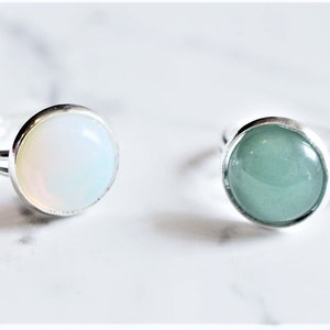 Opalite/Green Aventurine Adjustable Crystal Ring Jewellery Sterling Silver Cute Gift For Her Free UK Shipping Gold White Green Gemstone