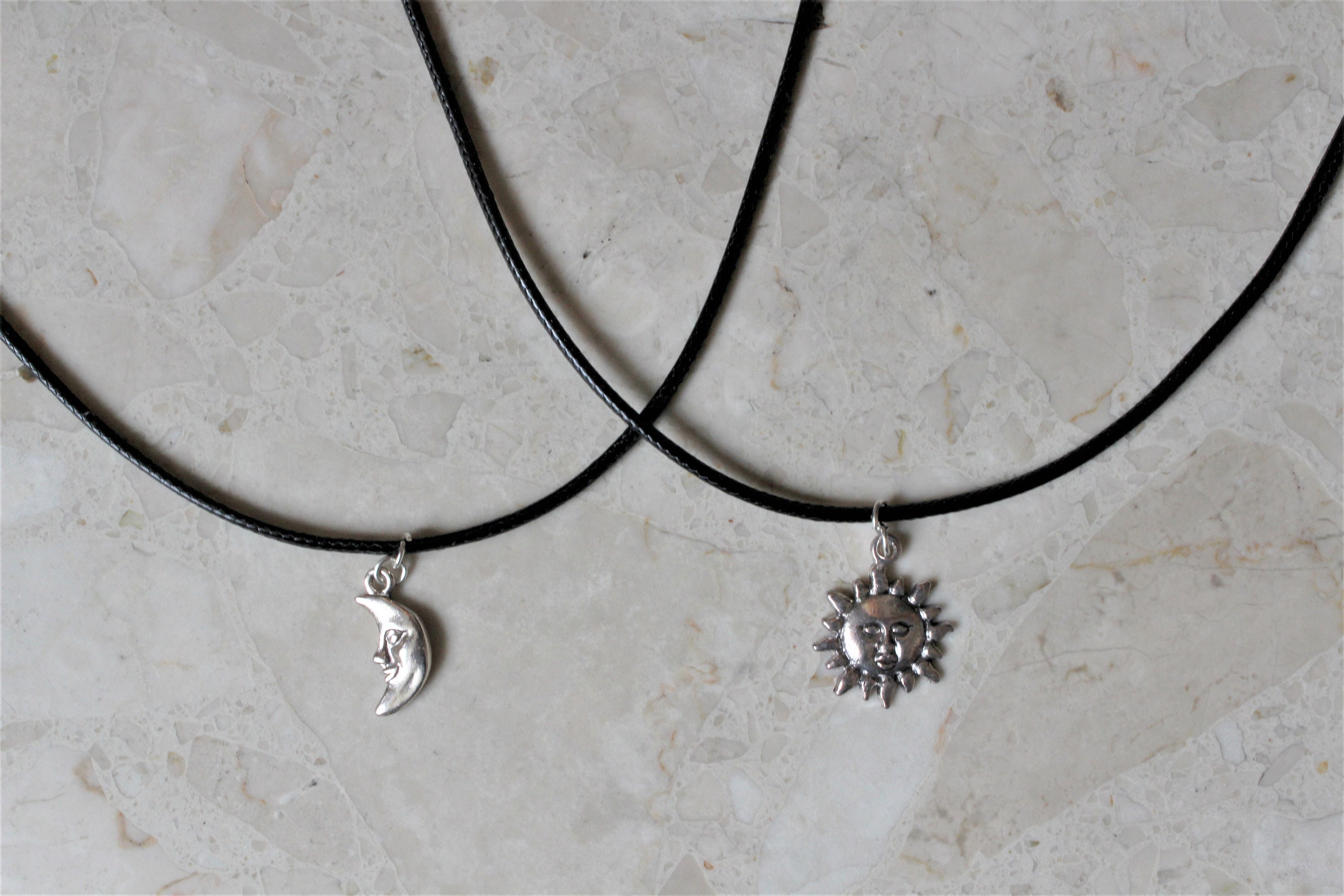 Sun Moon Necklace Set Friendship Matching Jewellery Black Cord | Etsy