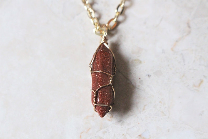SET Gold Sandstone Necklace Ring Matching Gift For Her Free UK Shipping Sparkly Gold Crystal Jewellery Unique Glittery Orange Adjustable