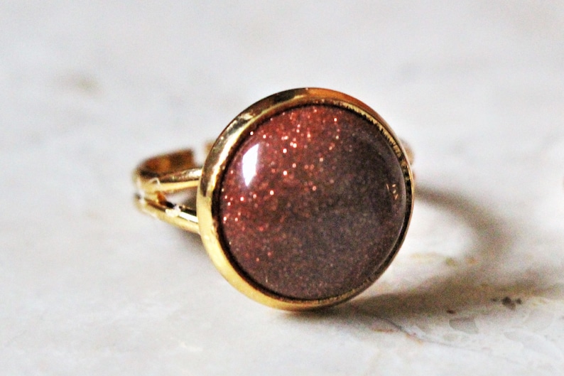 SET Gold Sandstone Necklace Ring Matching Gift For Her Free UK Shipping Sparkly Gold Crystal Jewellery Unique Glittery Orange Adjustable